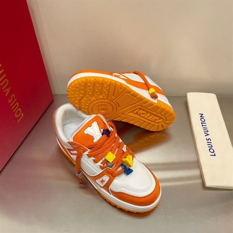 LOUIS VUITTON TRAINER MAXI LOW-TOP SNEAKERS IN WHITE AND ORANGE   LVS115