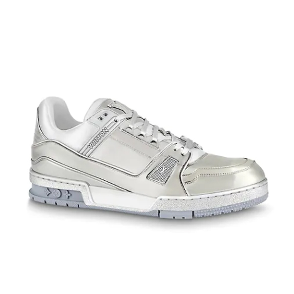 LOUIS VUITTON TRAINER SNEAKERS IN SILVER METALLIC CANVAS   LVS035