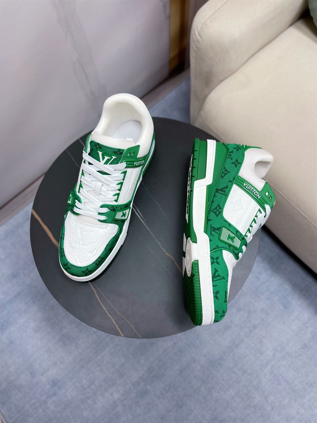 LOUIS VUITTON TRAINER MONOGRAM DENIM WHITE GREEN   LVS001
