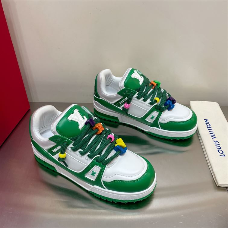 LOUIS VUITTON TRAINER MAXI LOW-TOP SNEAKERS IN WHITE AND GREEN   LVS113
