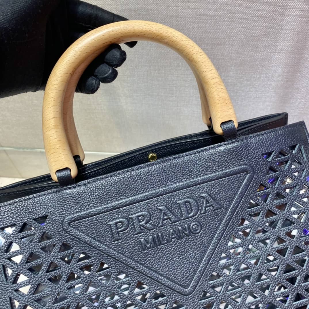 Prada Hollow Out Cowhide Leather Beech Tote