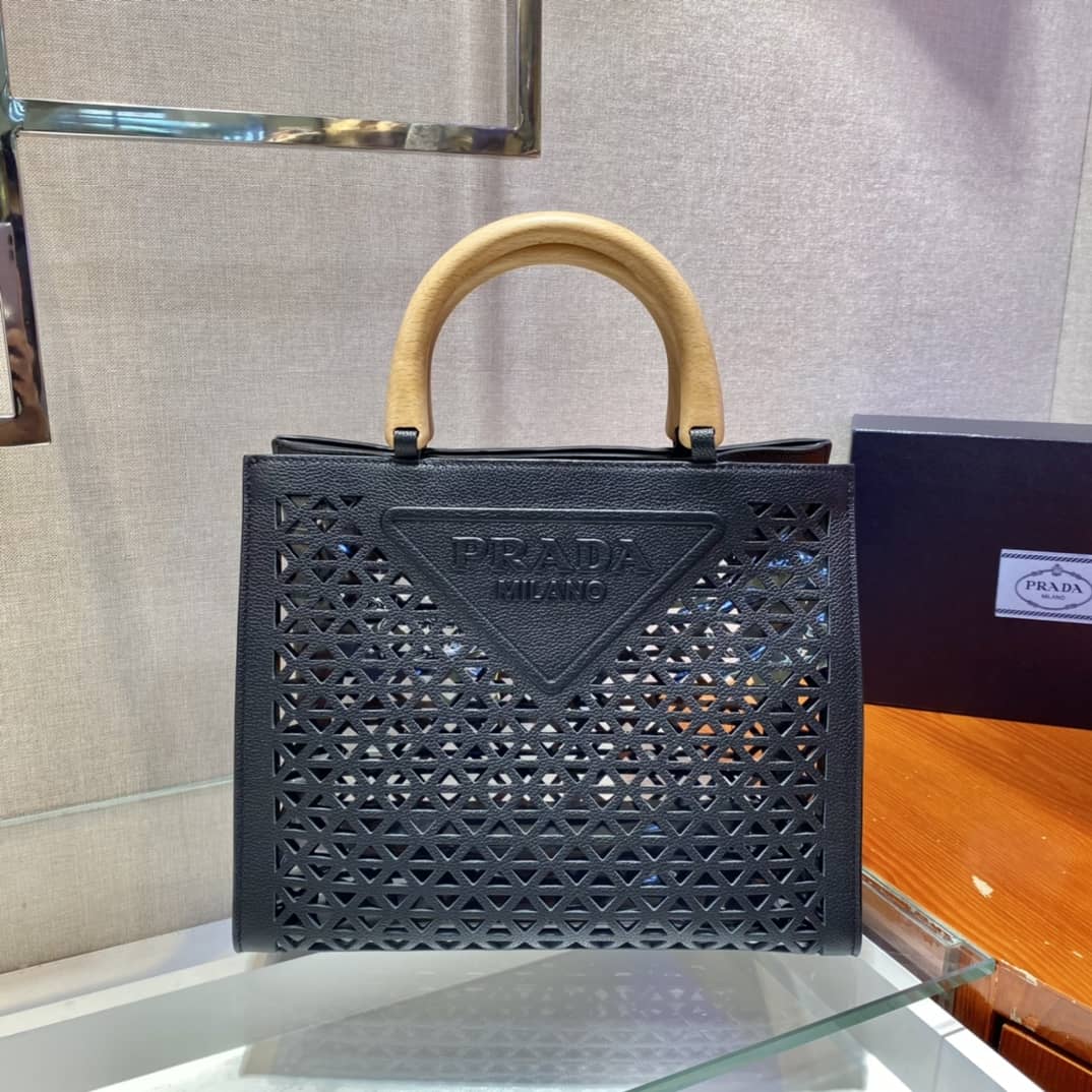 Prada Hollow Out Cowhide Leather Beech Tote