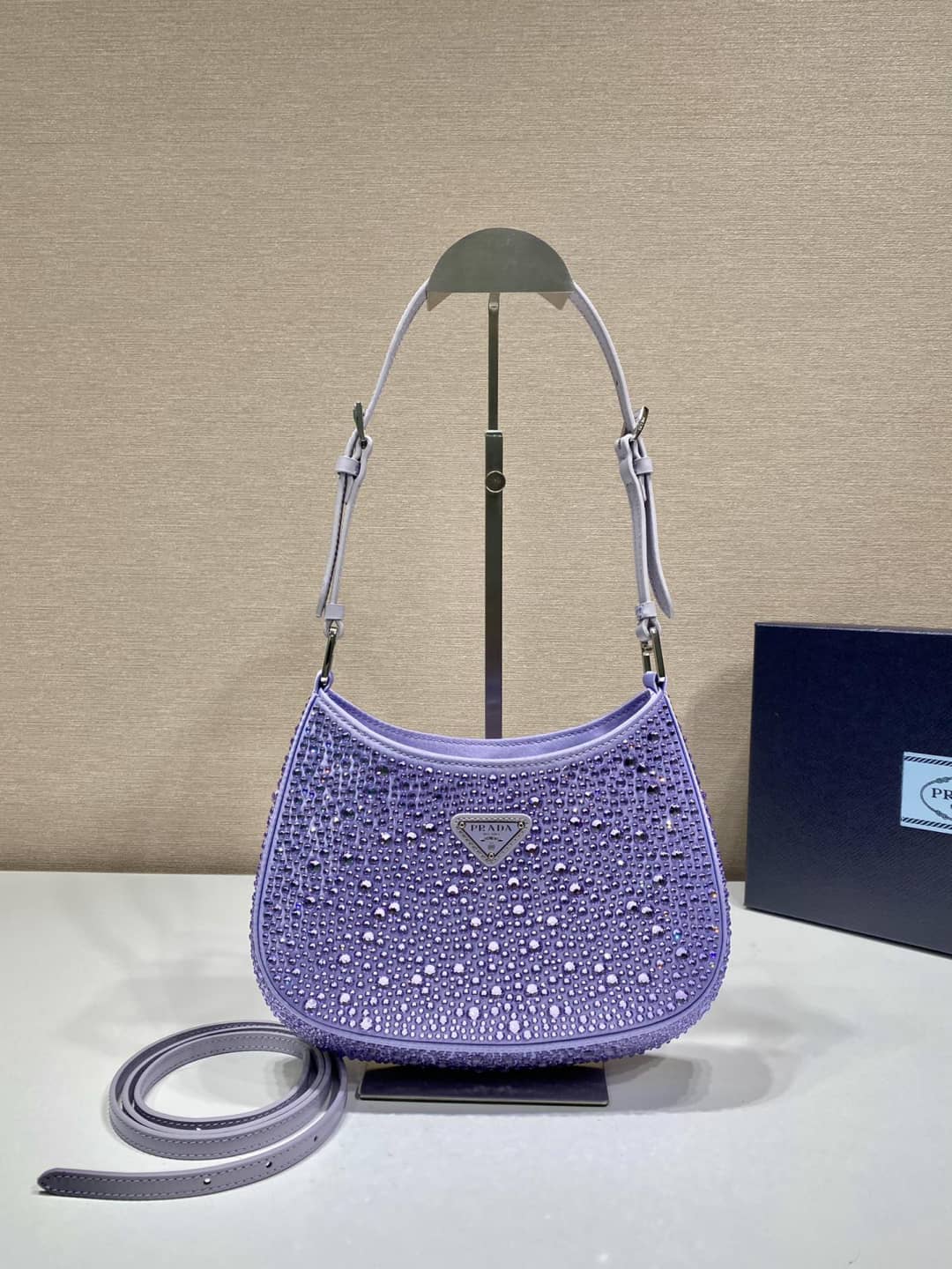 Prada Cleo Bag Dupe Satin Bag With Appliqusin In Wisteria