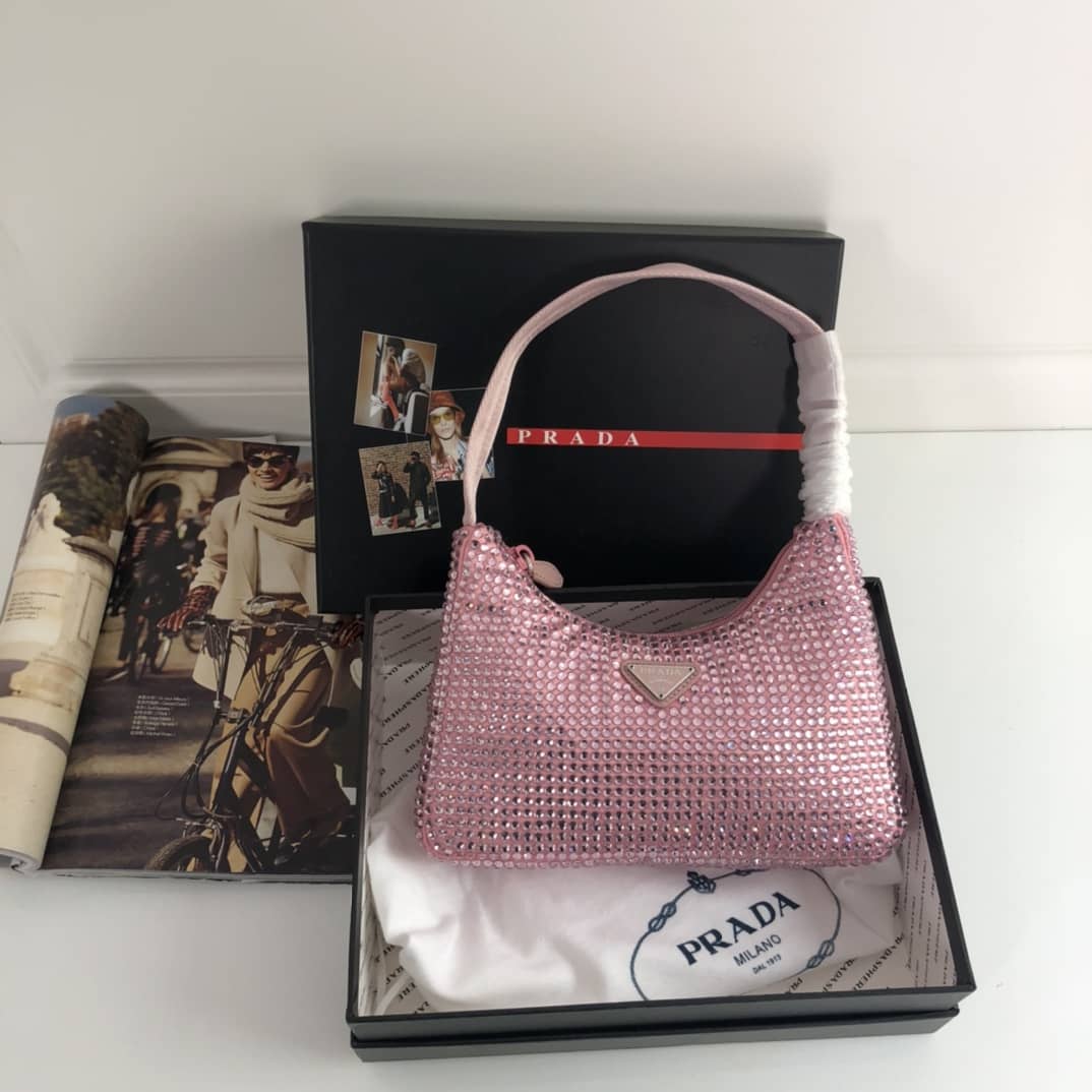 Prada Satin Re-Edition 2000 Crystal Mini Hobo