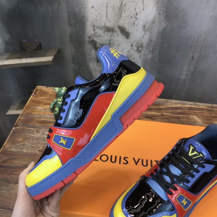 LV Shoes Replica TRAINER SNEAKERS IN NAVY BLUE PATENT CANVAS   LVS034