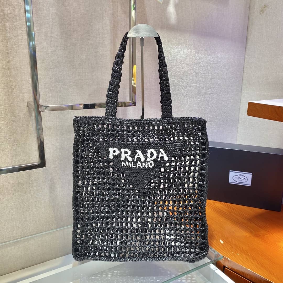 Replica Pradas Raffia Leather Replica Tote