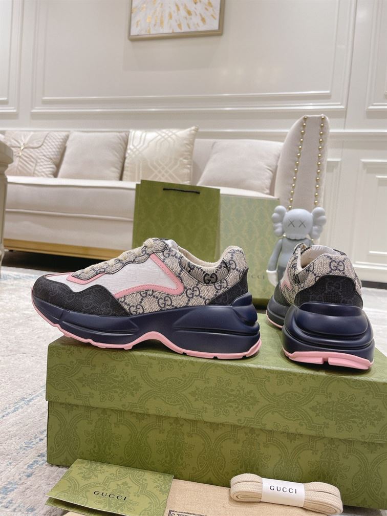 GUCCI RHYTON GG-MONOGRAM LEATHER-TRIM CANVAS TRAINERS   GCC106