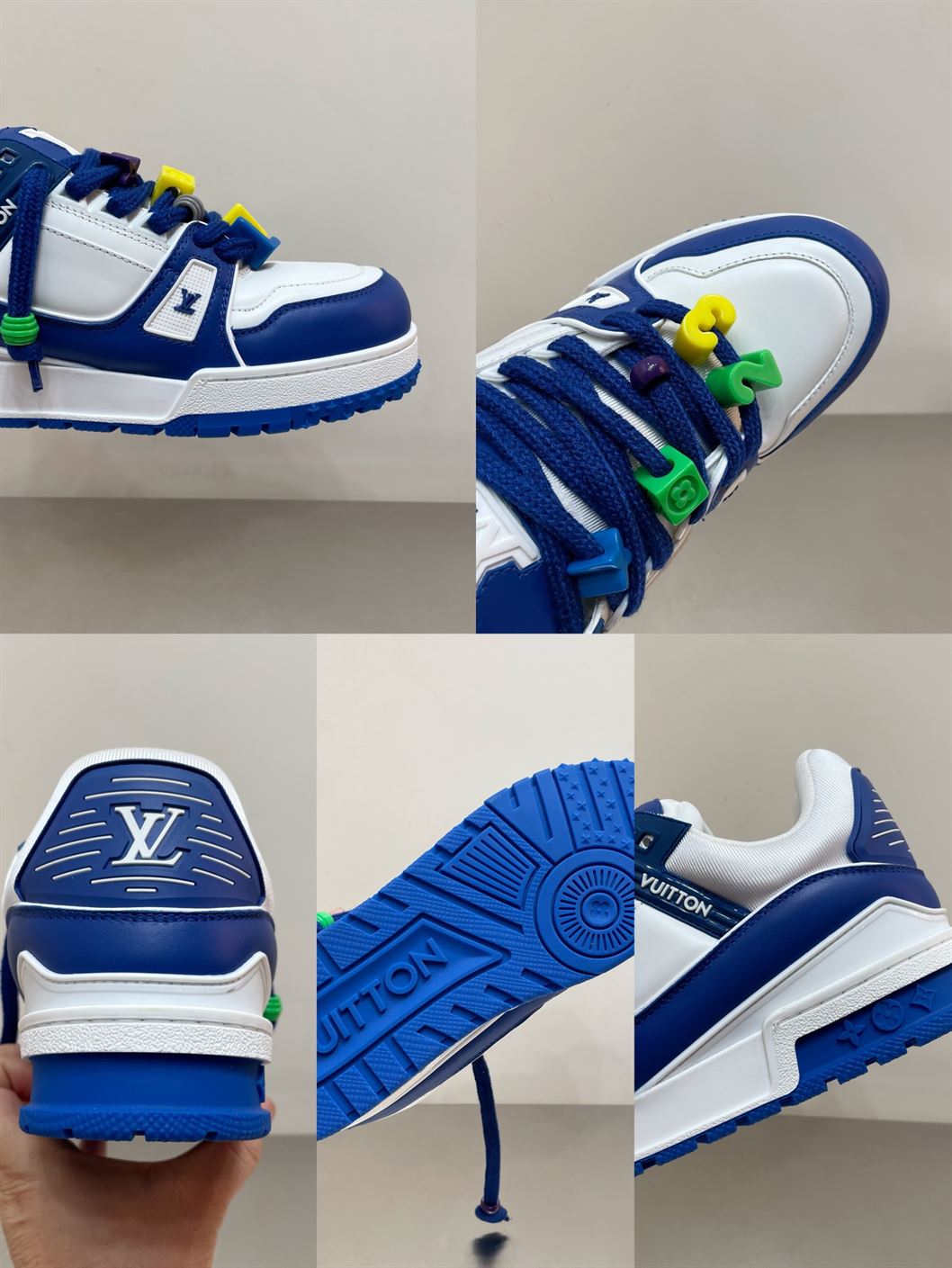 LOUIS VUITTON TRAINER MAXI LOW-TOP SNEAKERS IN WHITE AND BLUE   LVS117