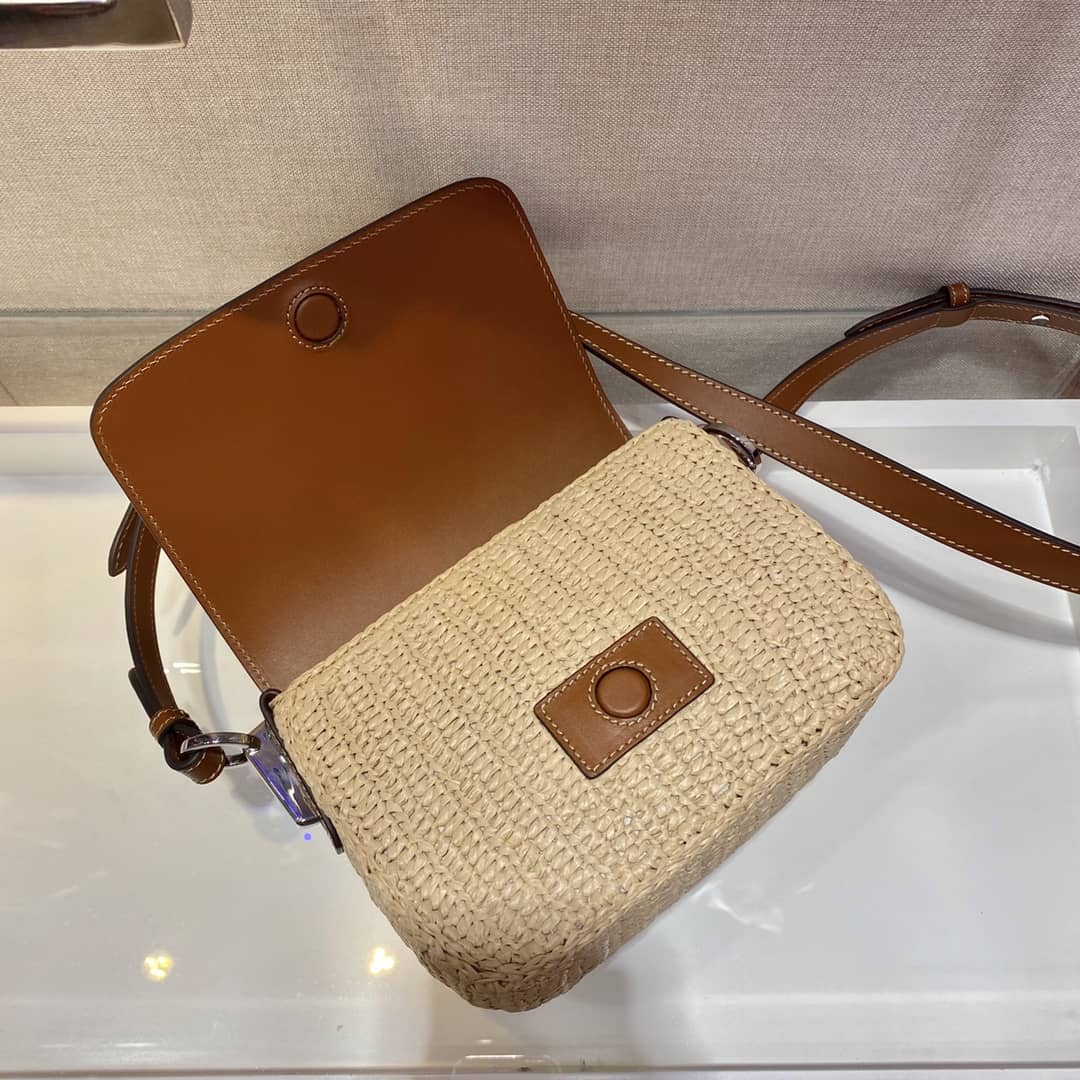 Prada Raffia And Leather Shoulder Bag