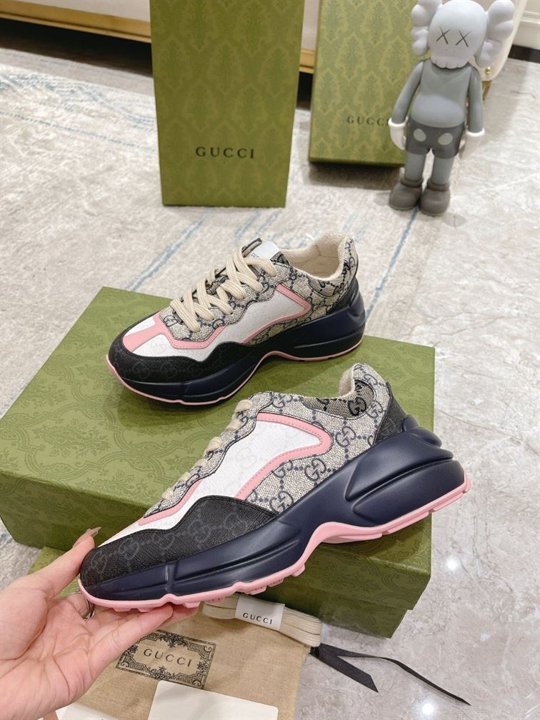 GUCCI RHYTON GG-MONOGRAM LEATHER-TRIM CANVAS TRAINERS   GCC106
