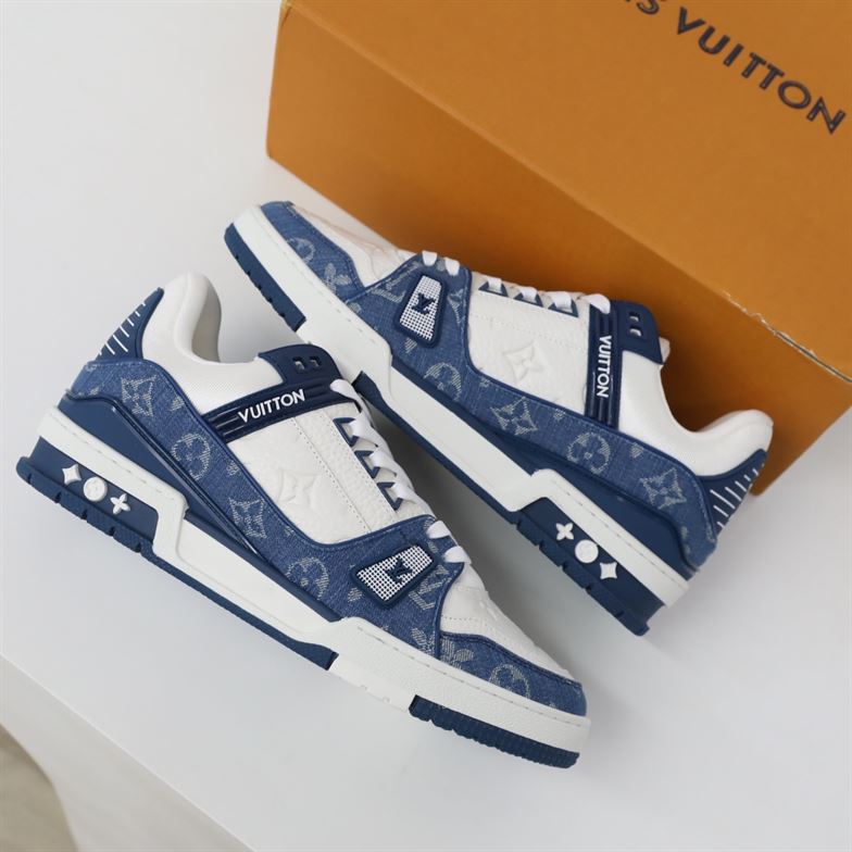 LOUIS VUITTON TRAINER MONOGRAM DENIM WHITE BLUE   LVS006