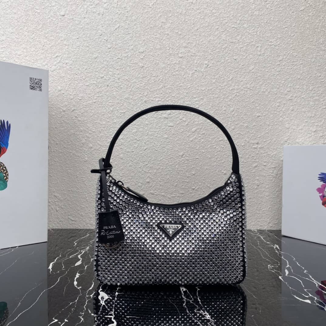 Prada Satin Re-Edition 2000 Crystal Mini Hobo