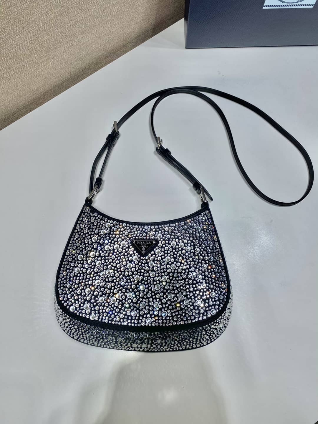 Replica Pradas Cleo Satin Bag With Appliqusin In Wisteria
