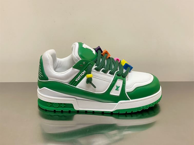LOUIS VUITTON TRAINER MAXI LOW-TOP SNEAKERS IN WHITE AND GREEN   LVS113