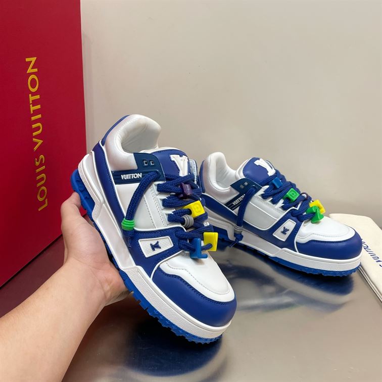 LOUIS VUITTON TRAINER MAXI LOW-TOP SNEAKERS IN WHITE AND BLUE   LVS117