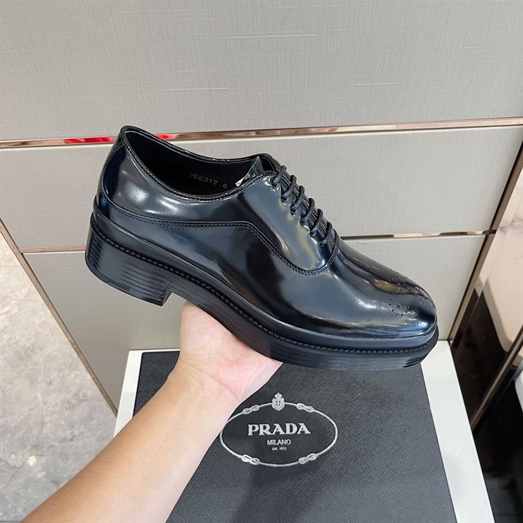 PRADA MONOLITH BRUSHED LEATHER OXFORD SHOES   PRS040