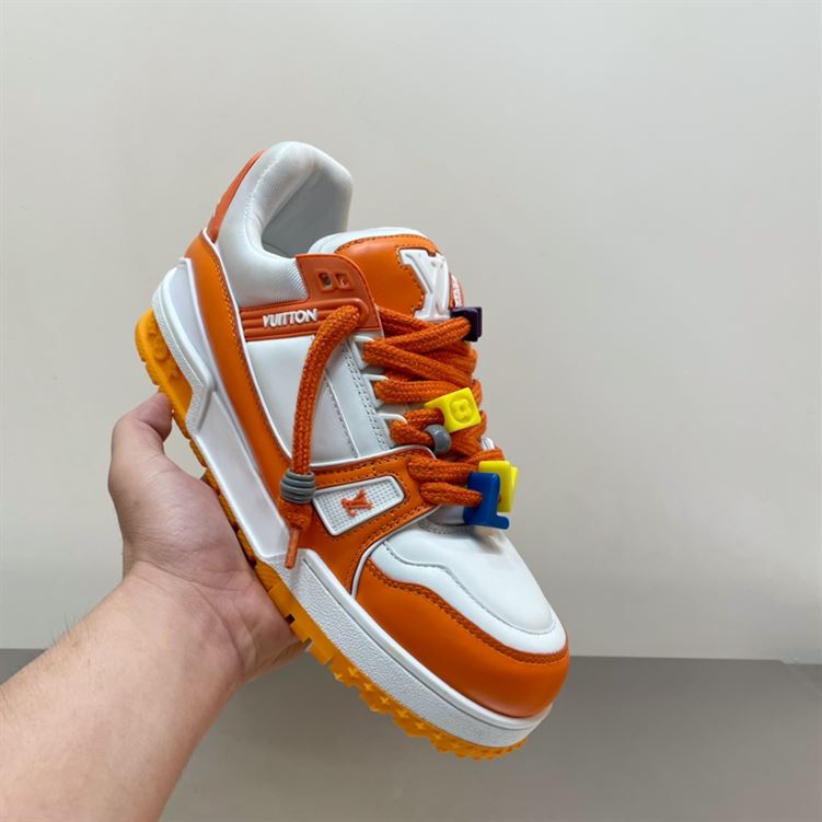 LOUIS VUITTON TRAINER MAXI LOW-TOP SNEAKERS IN WHITE AND ORANGE   LVS115
