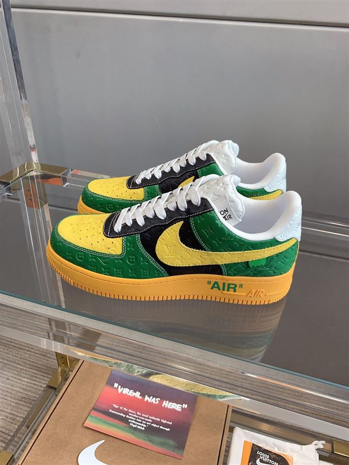 LOUIS VUITTON X NIKE AIR FORCE 1 LOW-TOP SNEAKERS IN YELLOW AND GREEN   LVS108