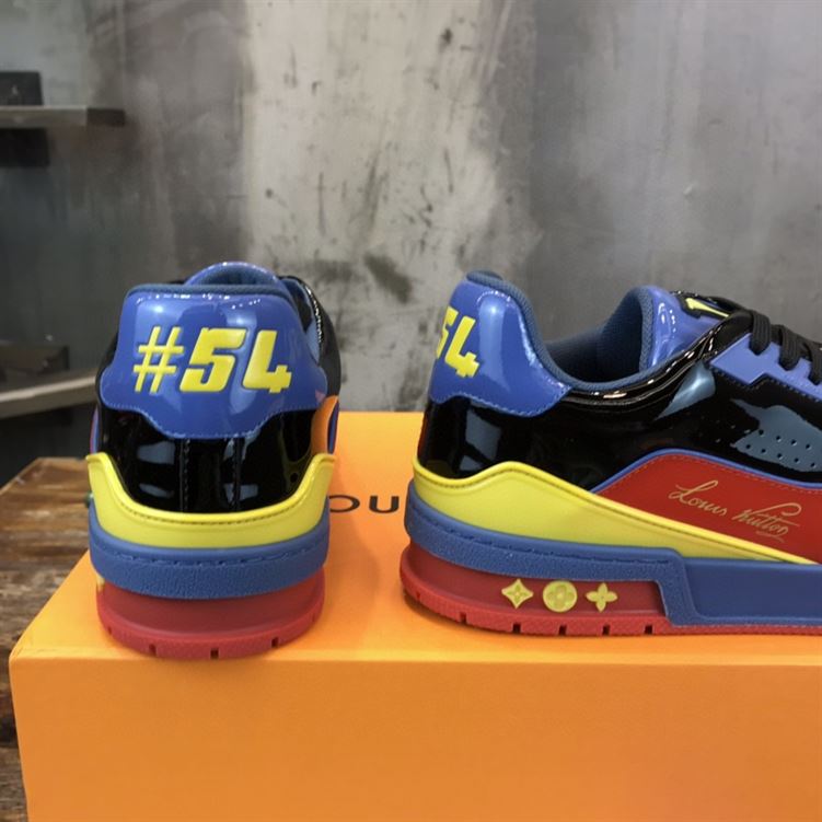 LV Shoes Replica TRAINER SNEAKERS IN NAVY BLUE PATENT CANVAS   LVS034