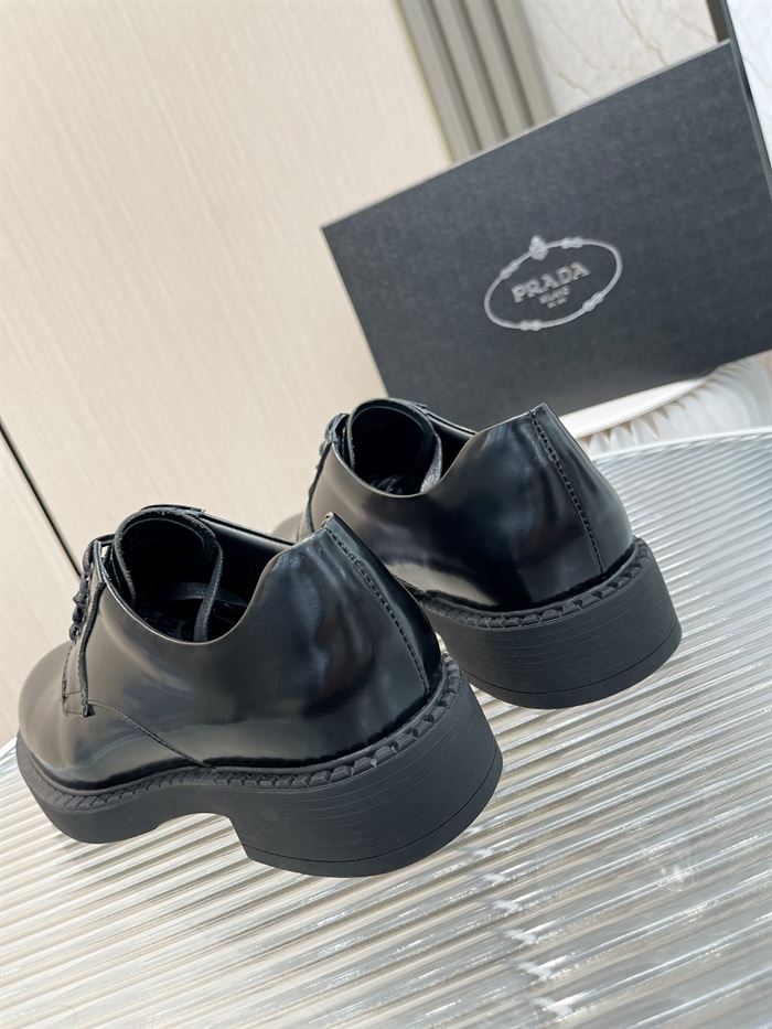 PRADA MONOLITH BRUSHED LEATHER DERBY SHOES   PRS038