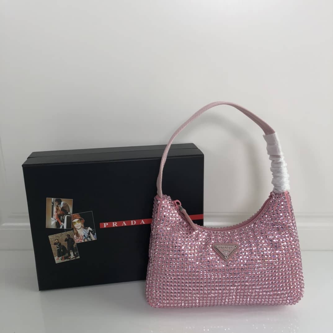 Prada Satin Re-Edition 2000 Crystal Mini Hobo