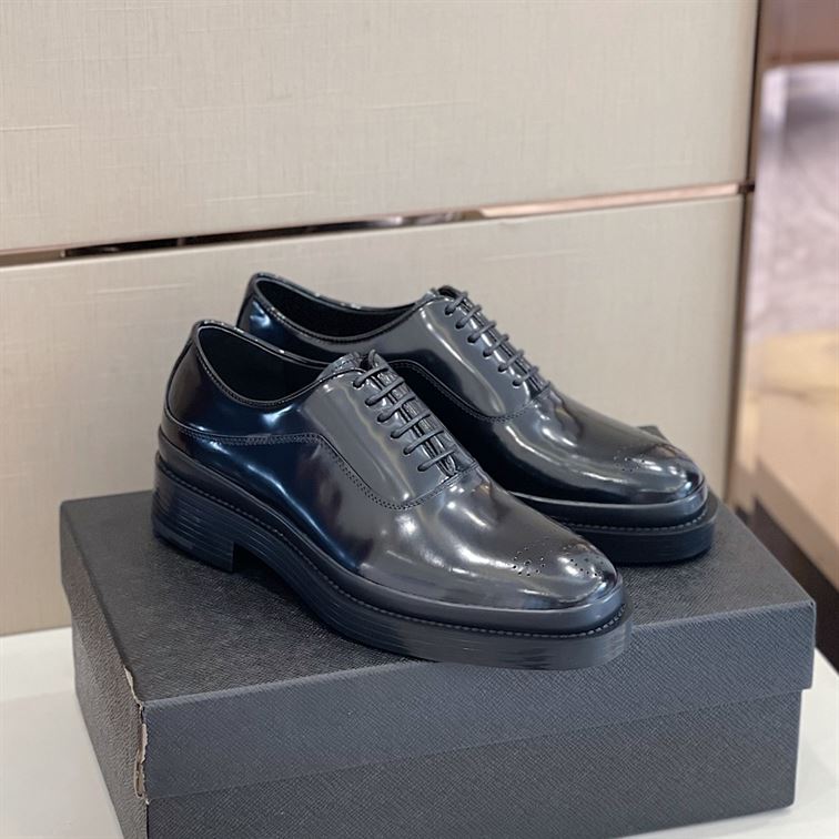 PRADA MONOLITH BRUSHED LEATHER OXFORD SHOES   PRS040