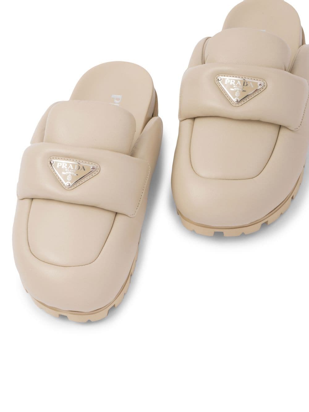 Replica Pradas triangle-logo padded slippers