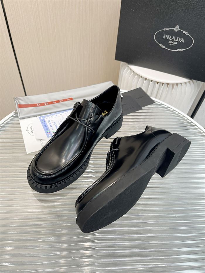 PRADA MONOLITH BRUSHED LEATHER LACE-UP SHOES   PRS039