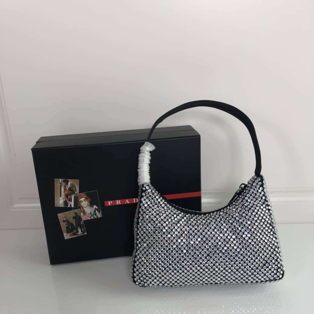 Prada Satin Re-Edition 2000 Crystal Mini Hobo