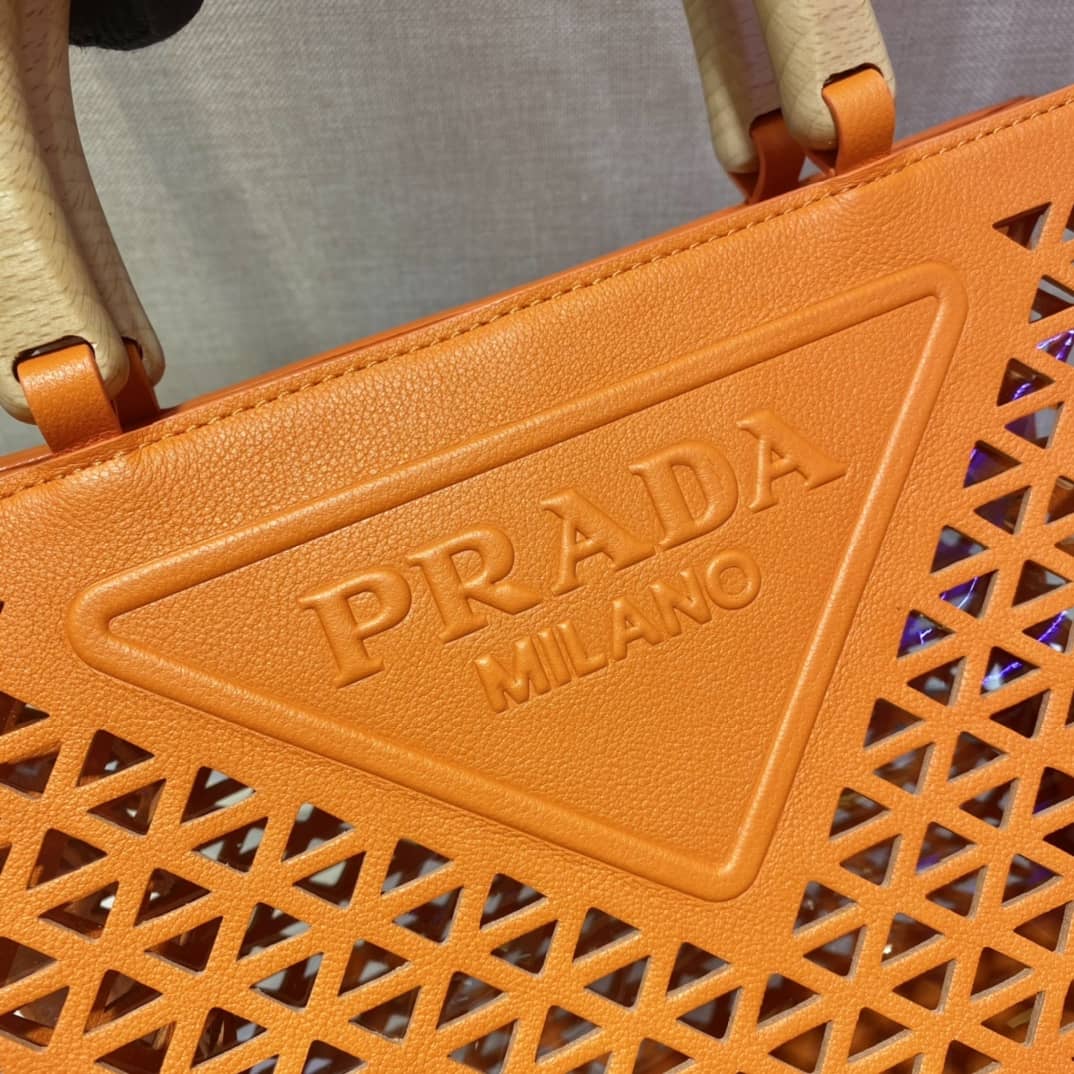 Prada Hollow Out Cowhide Leather Beech Tote