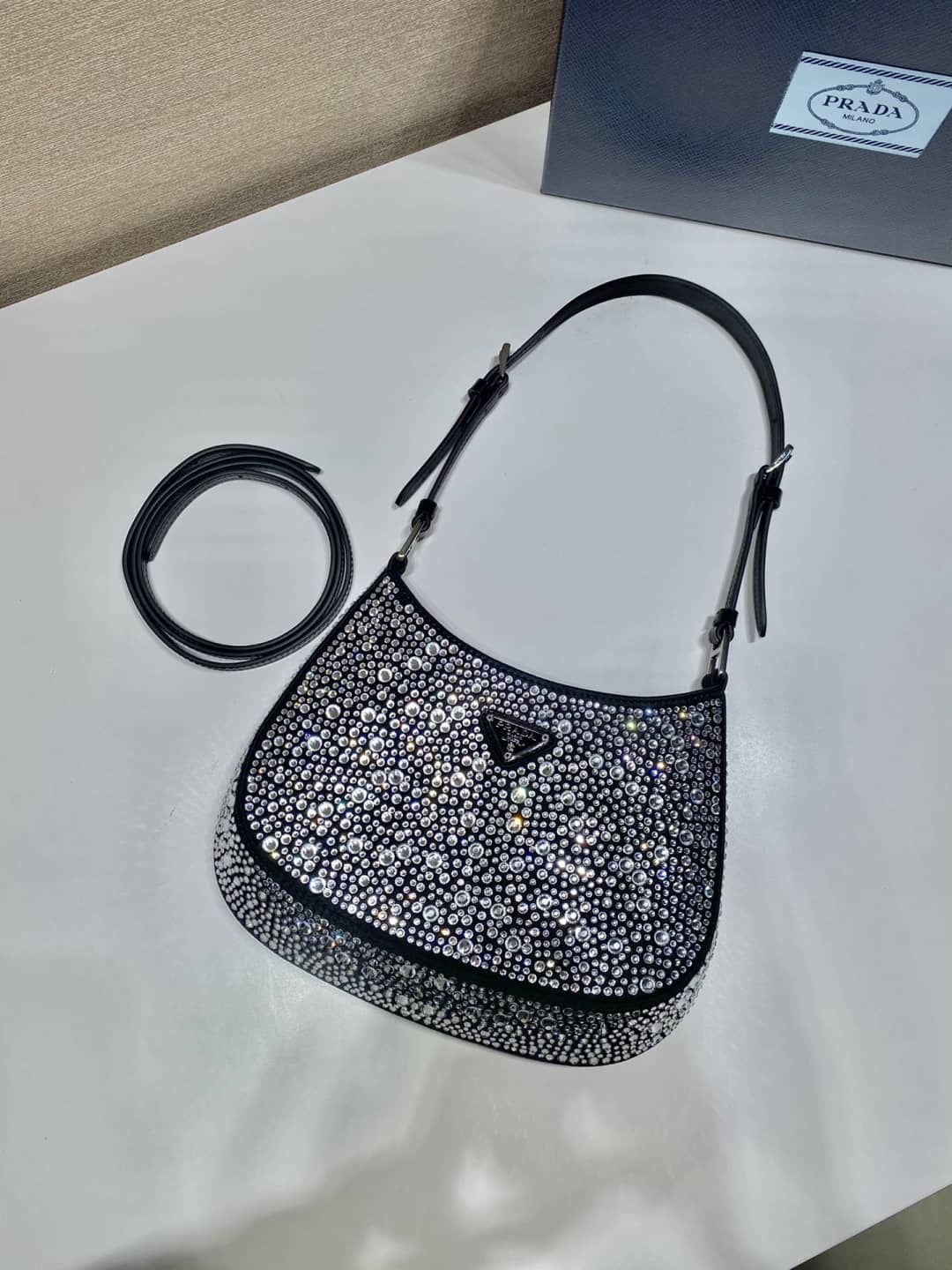 Replica Pradas Cleo Satin Bag With Appliqusin In Wisteria