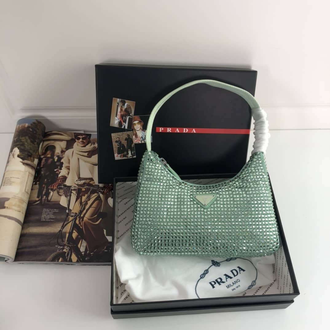 Prada Satin Re-Edition 2000 Crystal Mini Hobo