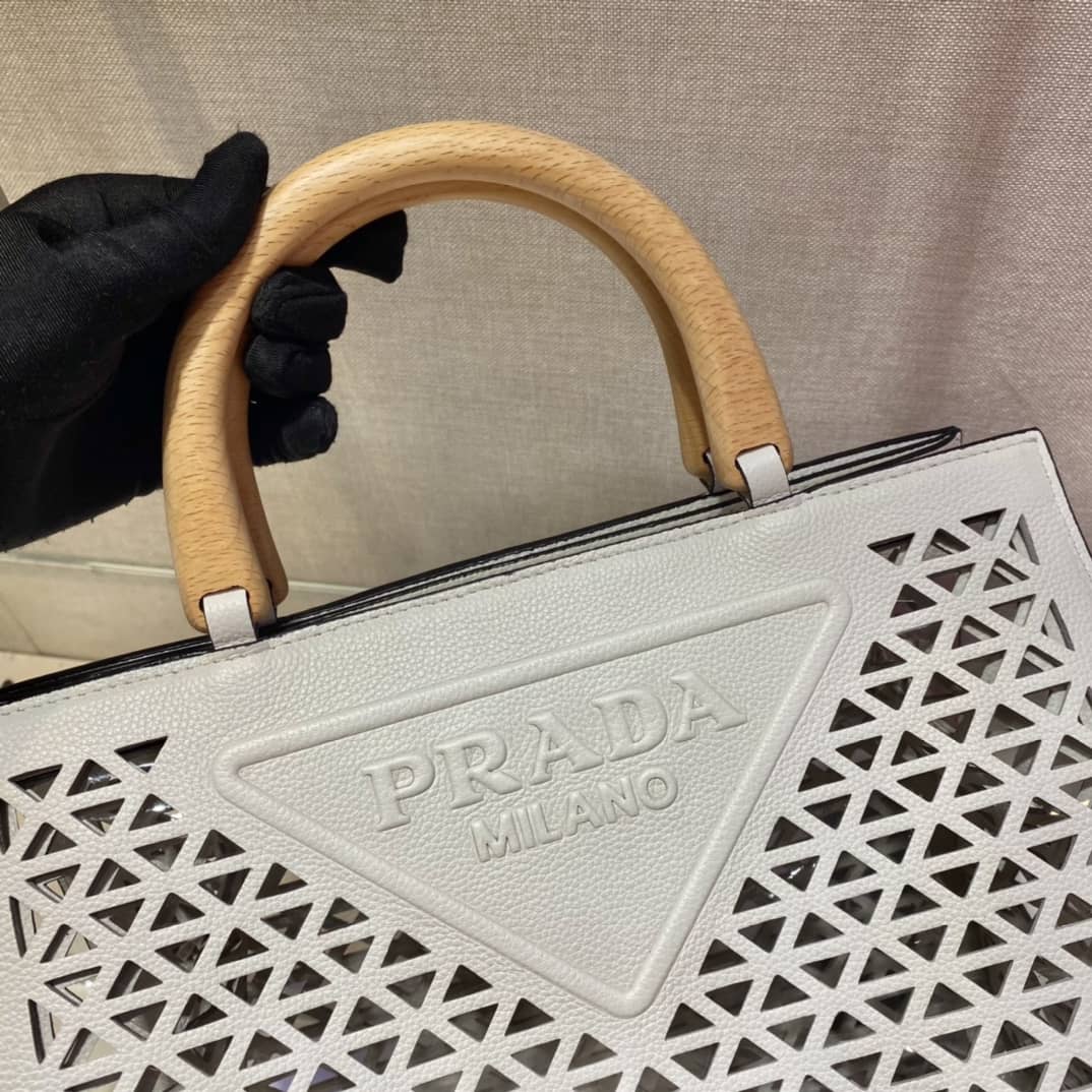Prada Hollow Out Cowhide Leather Beech Tote