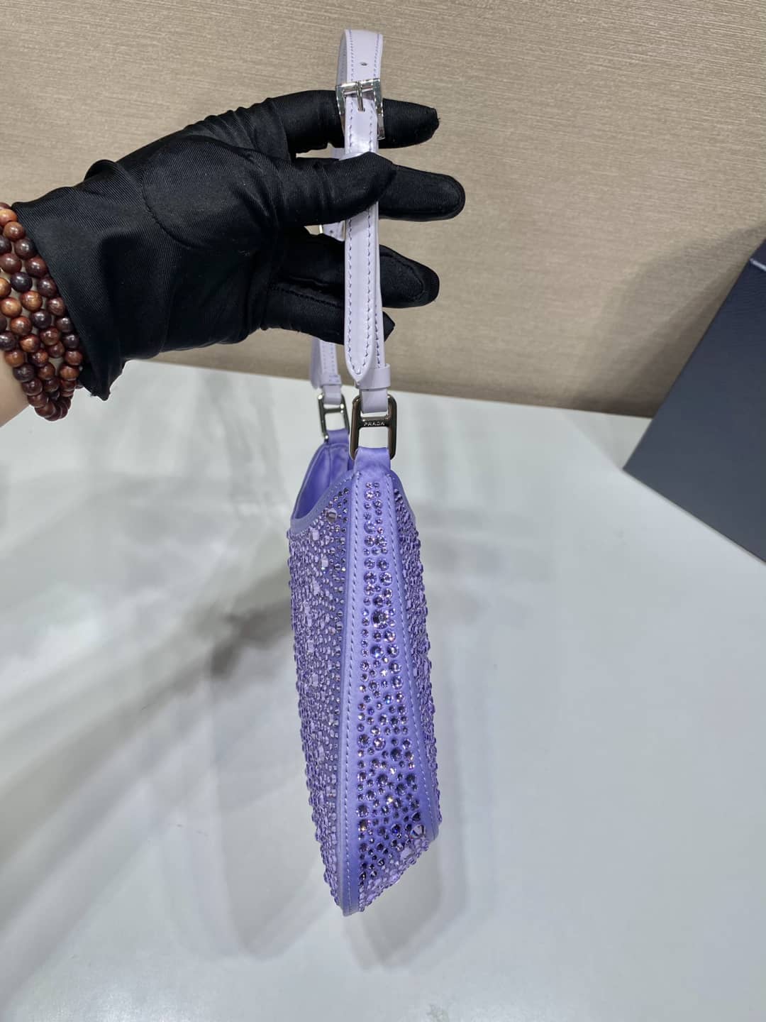 Prada Cleo Bag Dupe Satin Bag With Appliqusin In Wisteria