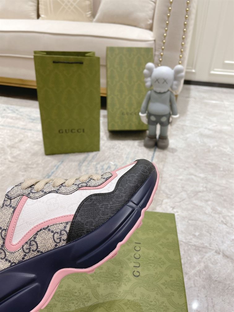 GUCCI RHYTON GG-MONOGRAM LEATHER-TRIM CANVAS TRAINERS   GCC106
