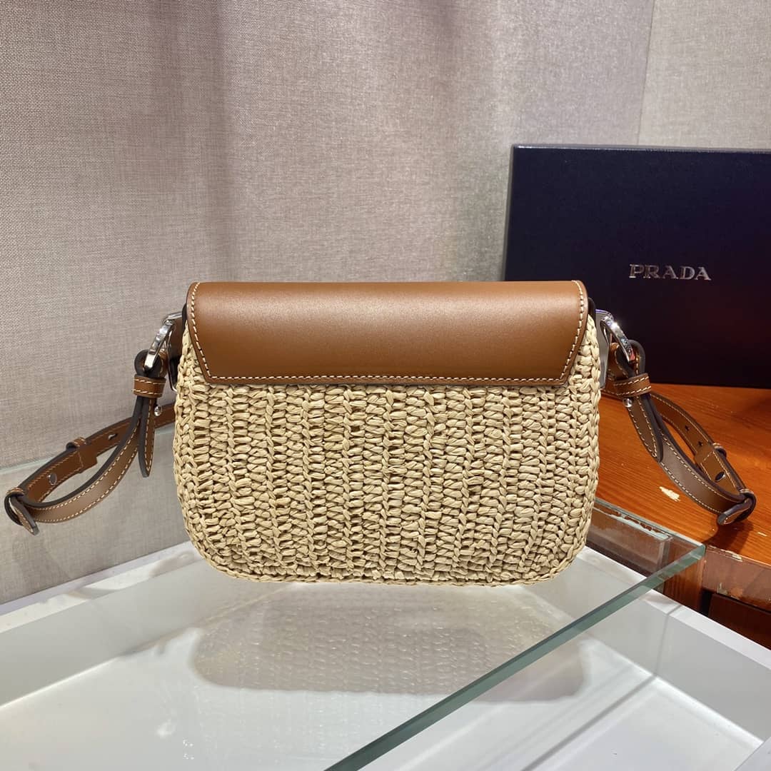 Prada Raffia And Leather Shoulder Bag