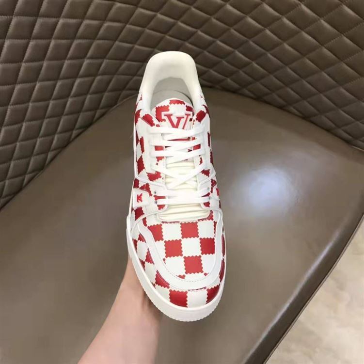 LOUIS VUITTON TRAINER SNEAKER RED WHITE DAMIER   LVS044