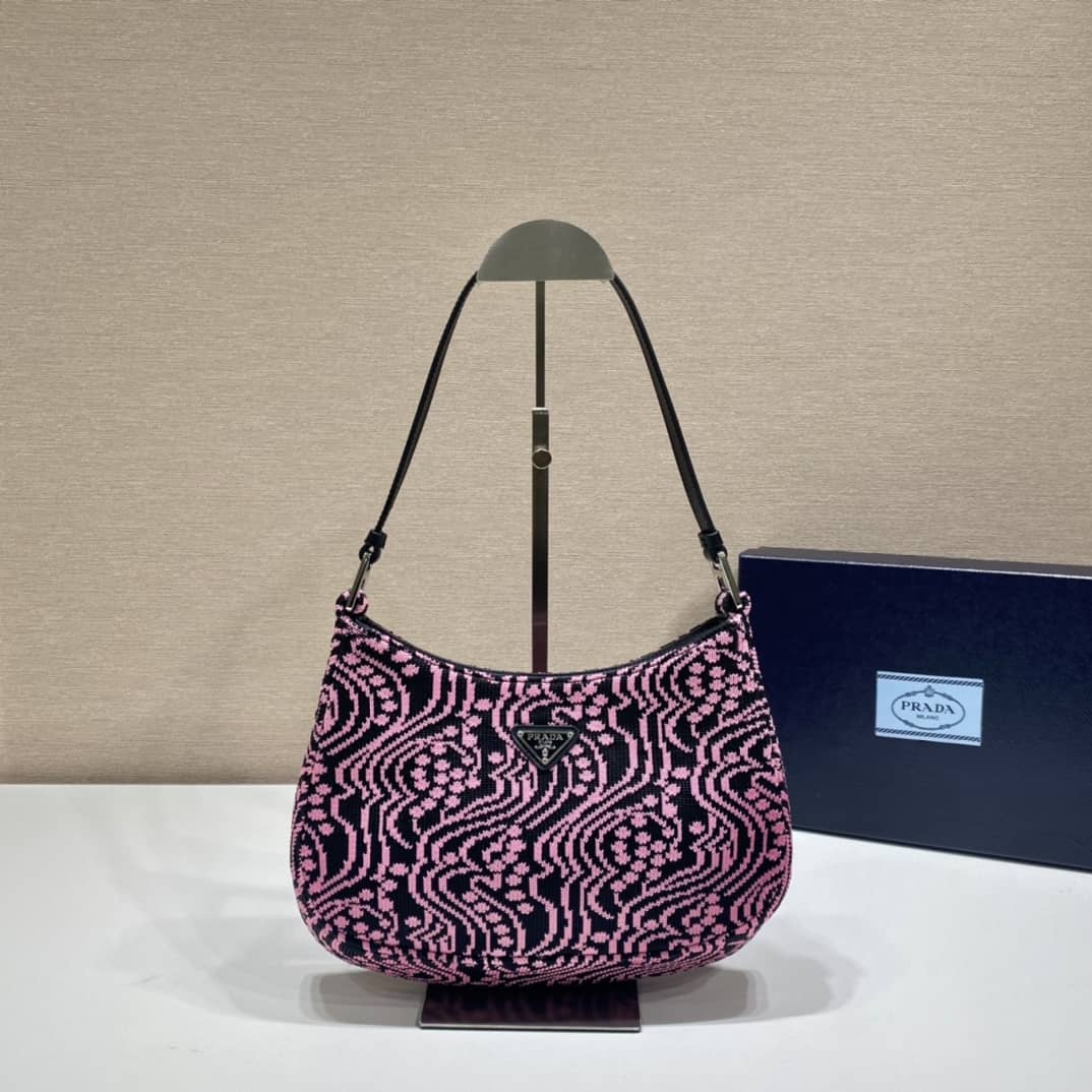 Prada Cleo Bag Dupe Jacquard Knit And Leather Replica Bag