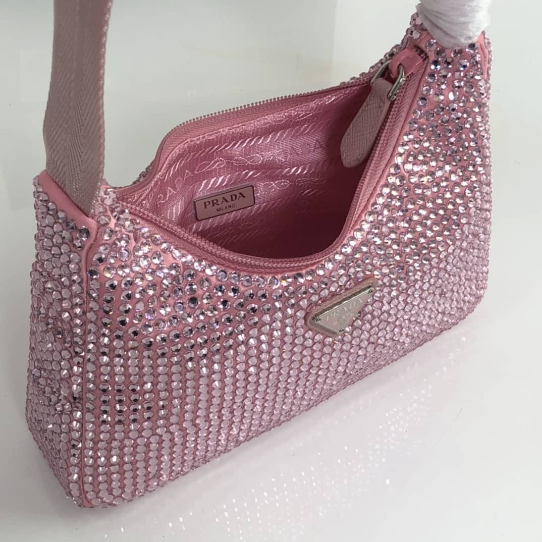 Prada Satin Re-Edition 2000 Crystal Mini Hobo