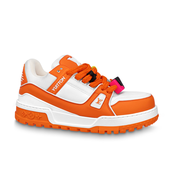 LOUIS VUITTON TRAINER MAXI LOW-TOP SNEAKERS IN WHITE AND ORANGE   LVS115