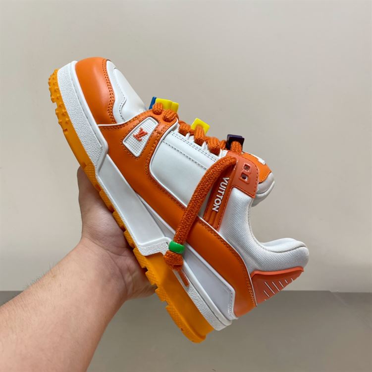 LOUIS VUITTON TRAINER MAXI LOW-TOP SNEAKERS IN WHITE AND ORANGE   LVS115
