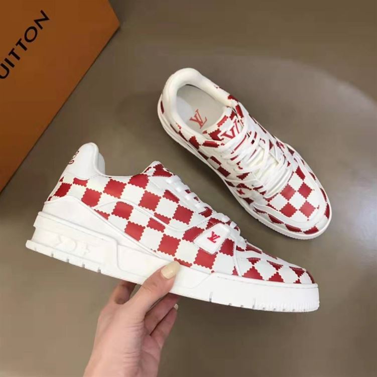 LOUIS VUITTON TRAINER SNEAKER RED WHITE DAMIER   LVS044