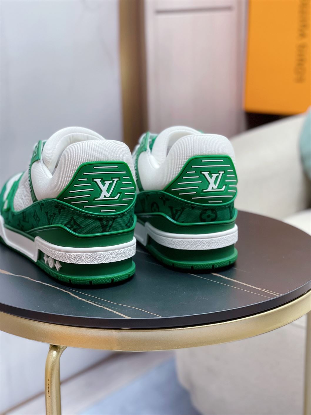 LOUIS VUITTON TRAINER MONOGRAM DENIM WHITE GREEN   LVS001