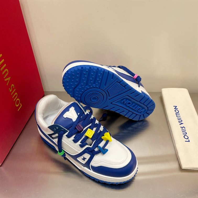 LOUIS VUITTON TRAINER MAXI LOW-TOP SNEAKERS IN WHITE AND BLUE   LVS117