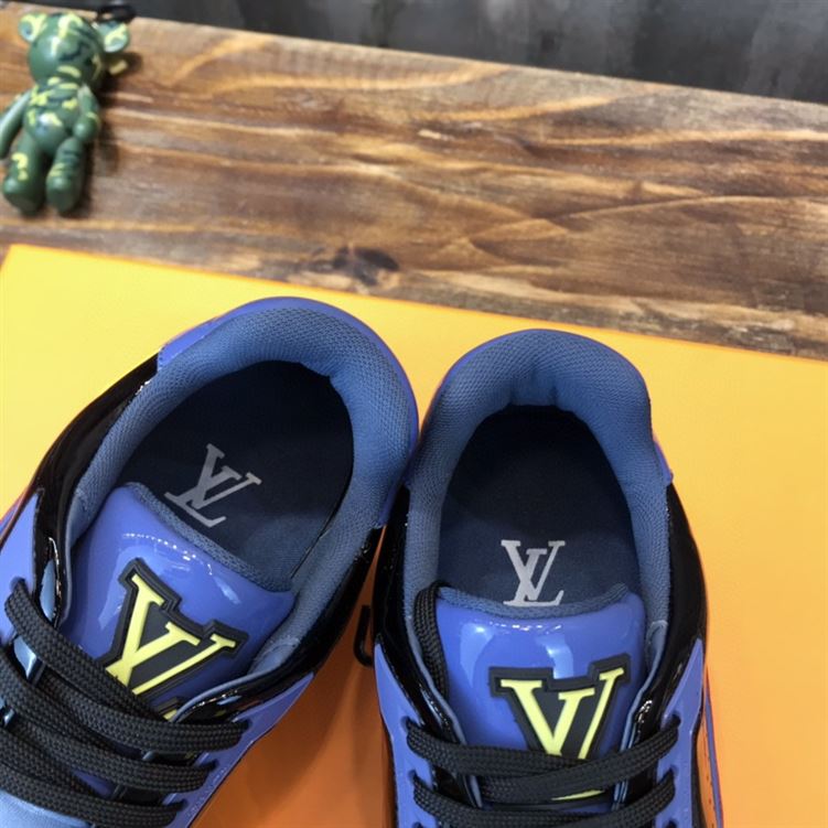 LV Shoes Replica TRAINER SNEAKERS IN NAVY BLUE PATENT CANVAS   LVS034