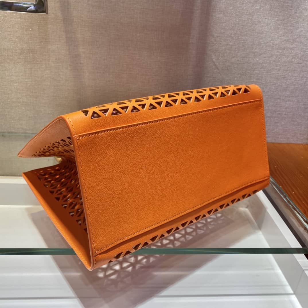 Prada Hollow Out Cowhide Leather Beech Tote