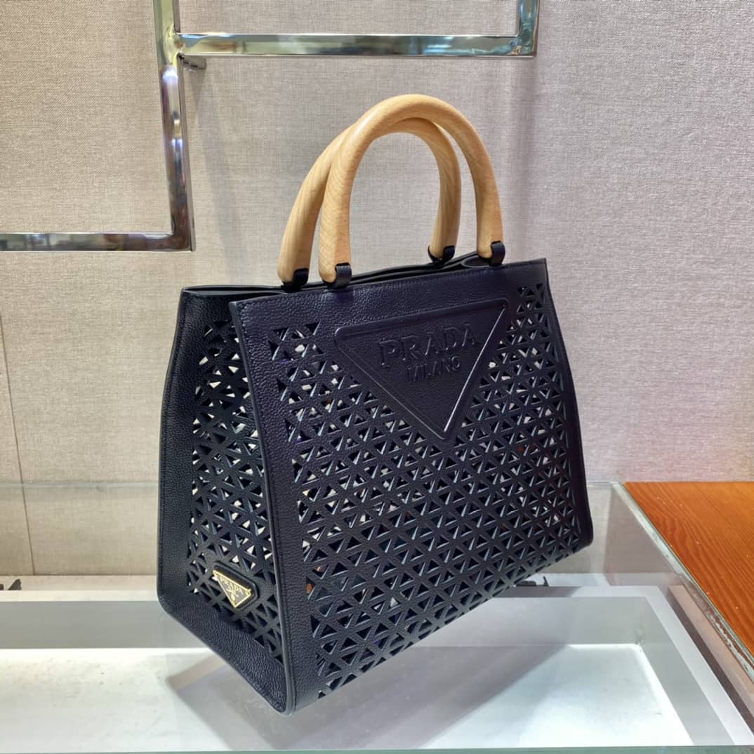 Prada Hollow Out Cowhide Leather Beech Tote