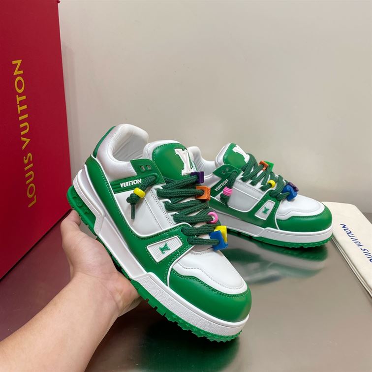 LOUIS VUITTON TRAINER MAXI LOW-TOP SNEAKERS IN WHITE AND GREEN   LVS113