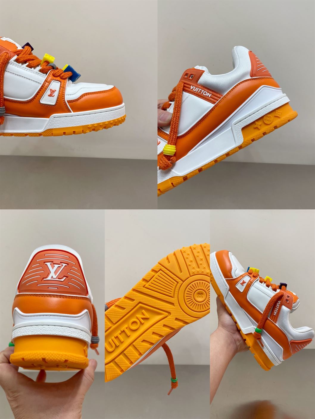 LOUIS VUITTON TRAINER MAXI LOW-TOP SNEAKERS IN WHITE AND ORANGE   LVS115
