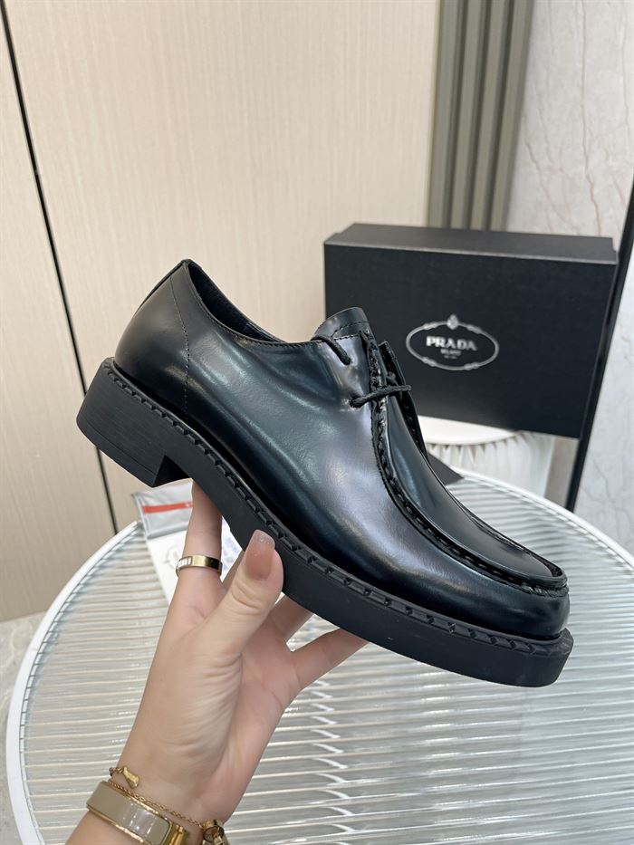 PRADA MONOLITH BRUSHED LEATHER LACE-UP SHOES   PRS039